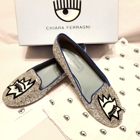 Chiara Ferragni glitter wink eye ballet flats 39 - Picture 1 of 7